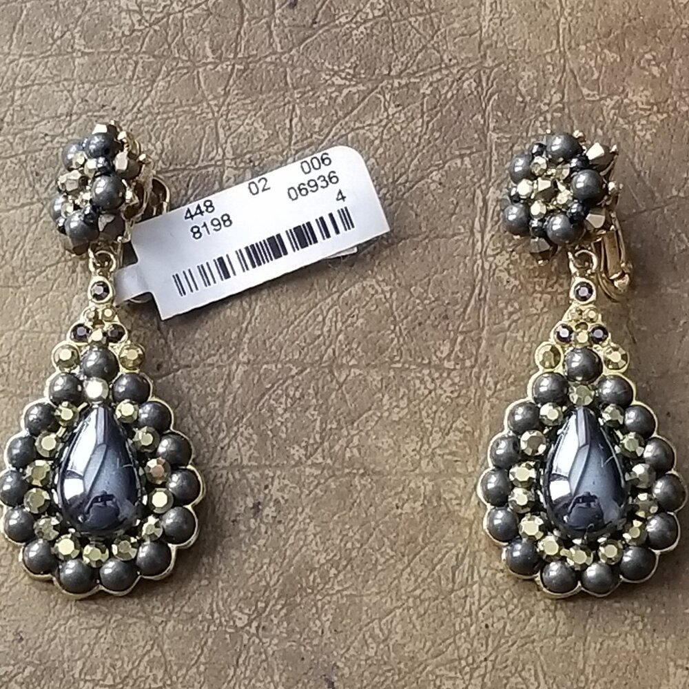 RARE VINTAGE JOSE & MARIA BARRERA BLACK CRYSTAL DROP EVENING CHANDELIER EARRINGS